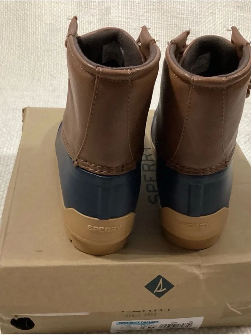 Sperry Kids Navy and Brown Lace-Up Rain Boots